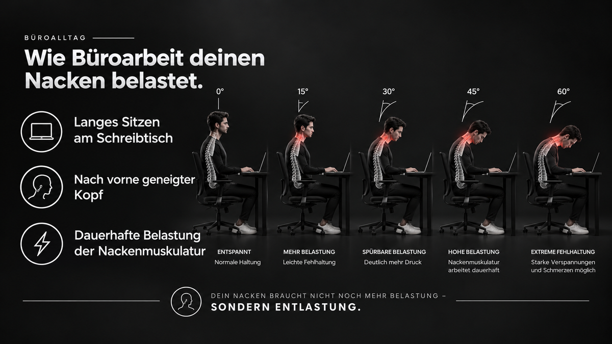 Wie Büroarbeit deinen Nacken belastet – Haltung von 0° bis 60°